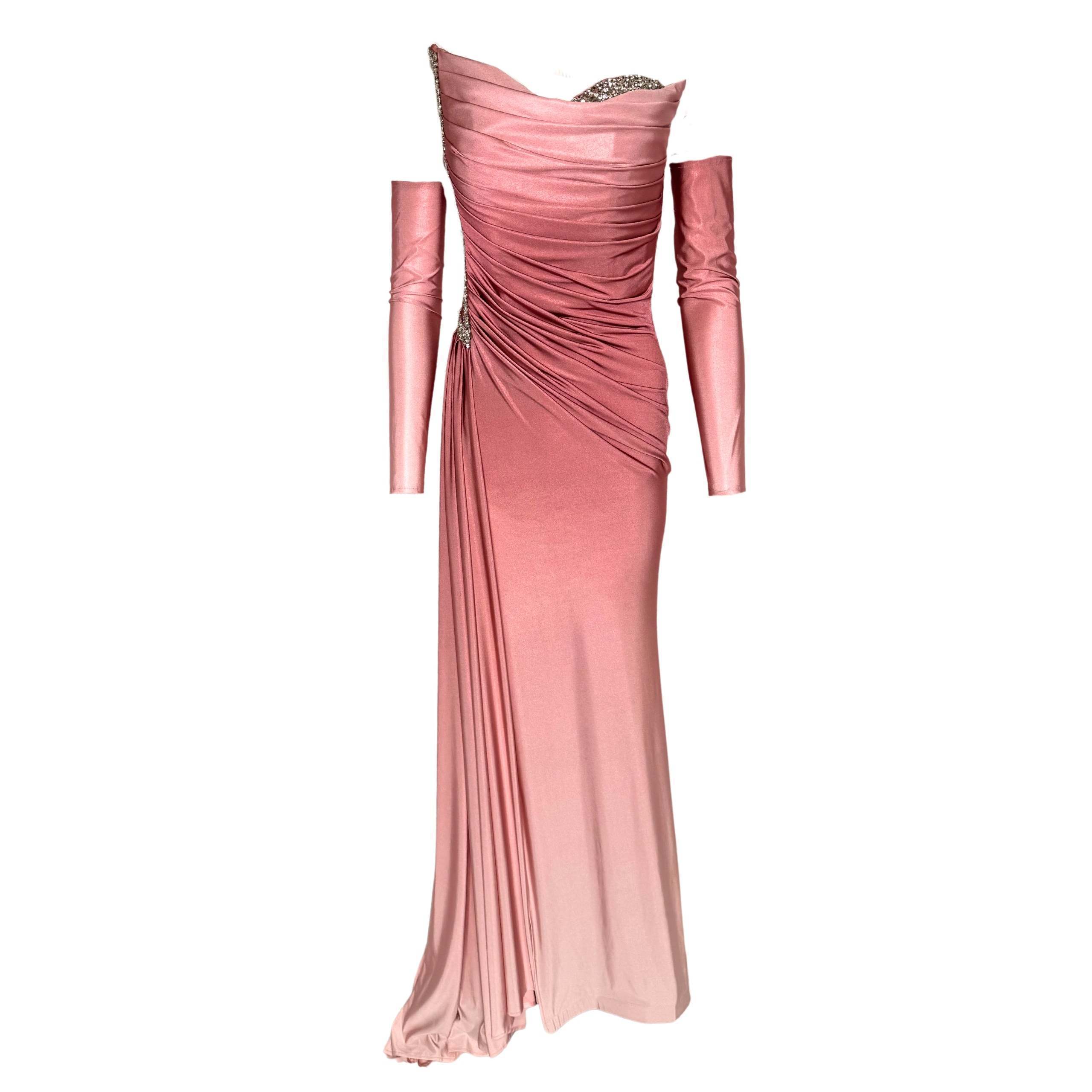Dekolte - Rhinestone Embellished Light Pink Ombre Gown - Fr 42